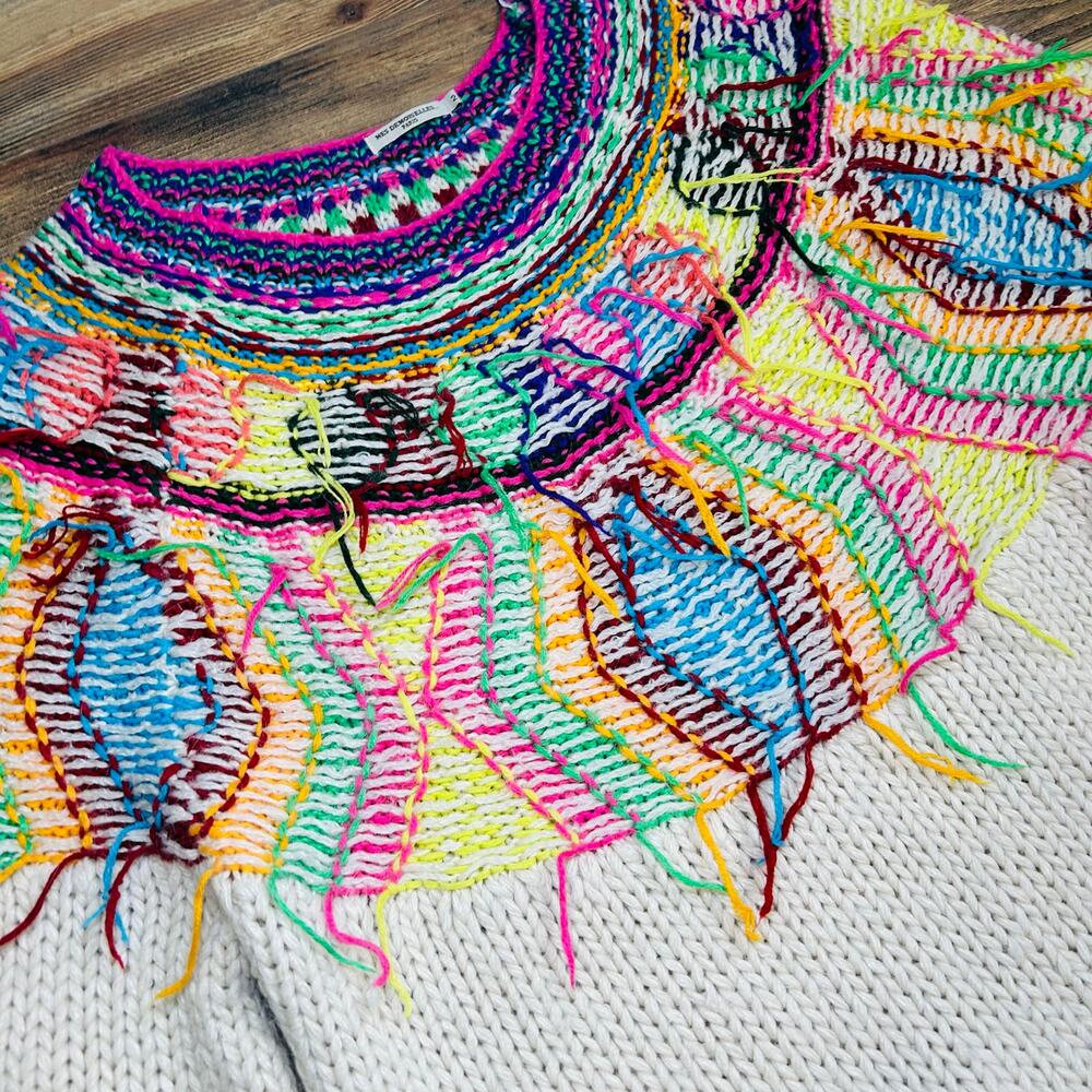Mes Demoiselles Oversized Sweater Dress Alpaca Wool Jumper Colorful Fringe Art - Picture 3 of 11